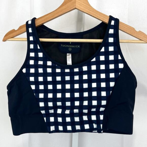 TUCKERNUCK Trellis Sports Bra Gingham Check Navy Blue White Size M - Picture 8 of 8